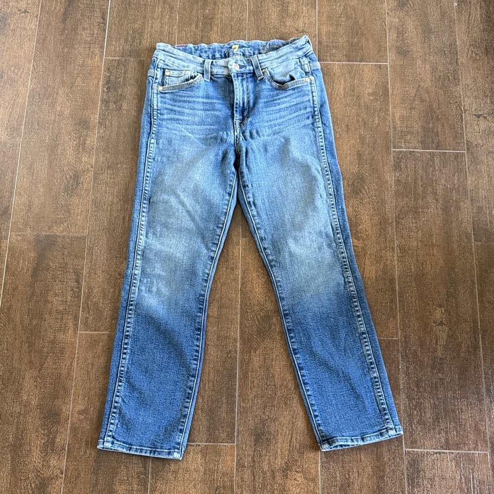 7 For All Mankind Women's Blue high waist ankle Straight Leg Jeans